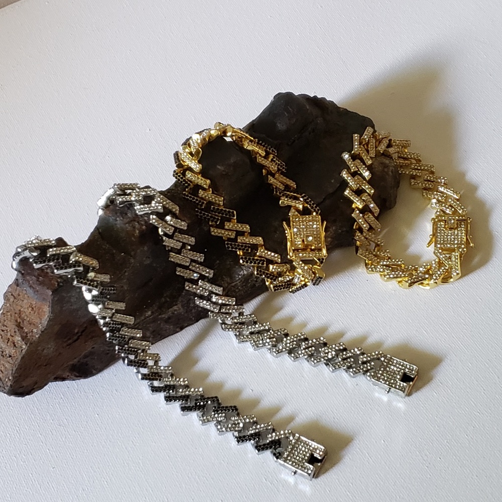 Hip Hop CZ Iced Out 14k Gold Plated Stainless Steel Miami Cuban Link Bracelet